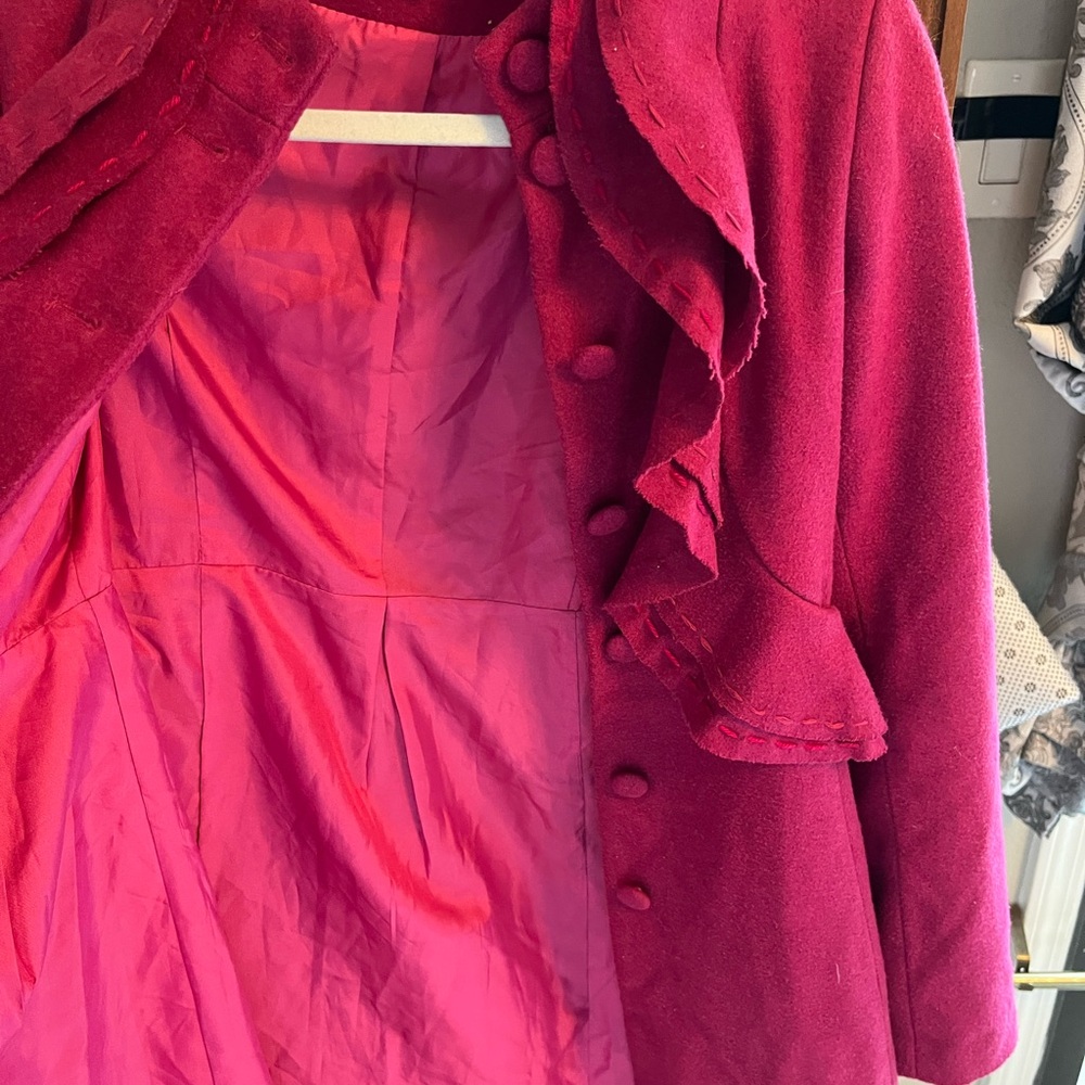 Lulumari Fuchsia Ruffled Trench Coat - Picture 3 of 9